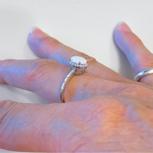 💕TOP SELLER💕 Silver White Lab Opal Ring with CZ, Silver Rings, Engagement Ring - Picture 5 of 11